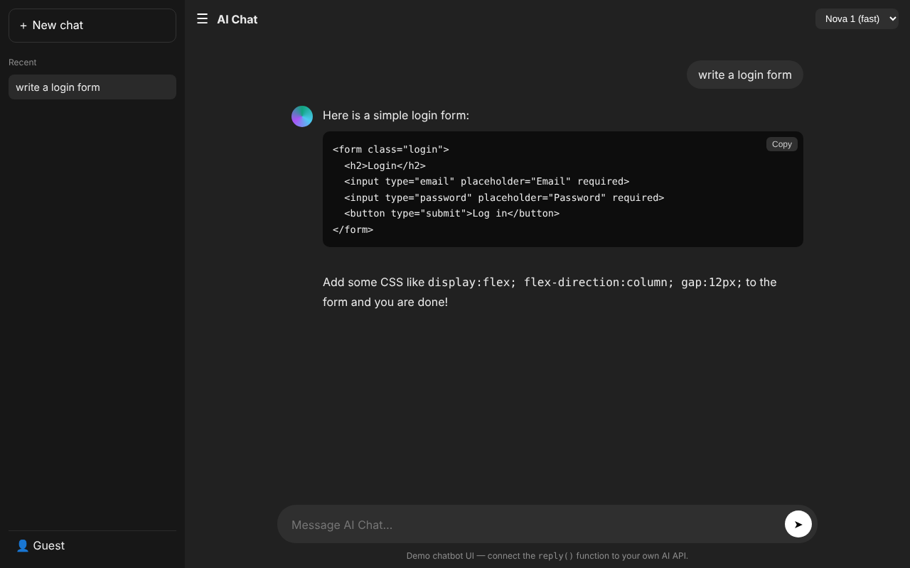 AI Chat – ChatGPT Clone Chatbot UI in HTML CSS JS