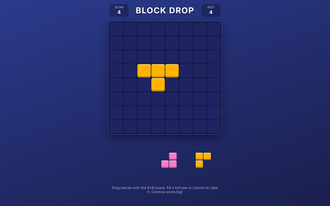 Block Drop – 8x8 Block Puzzle Game in JavaScript