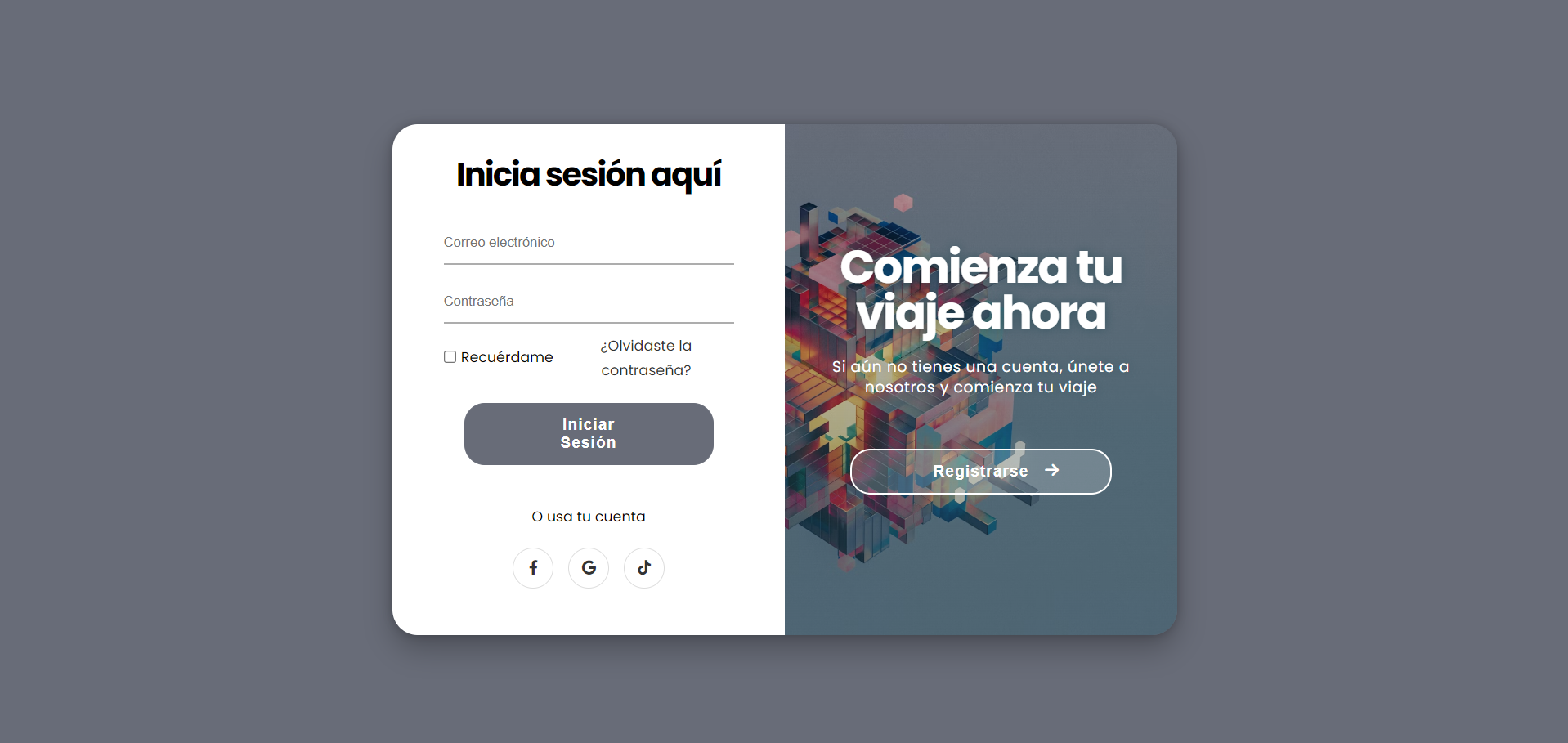 Formulario de inicio de sesión y registro animado