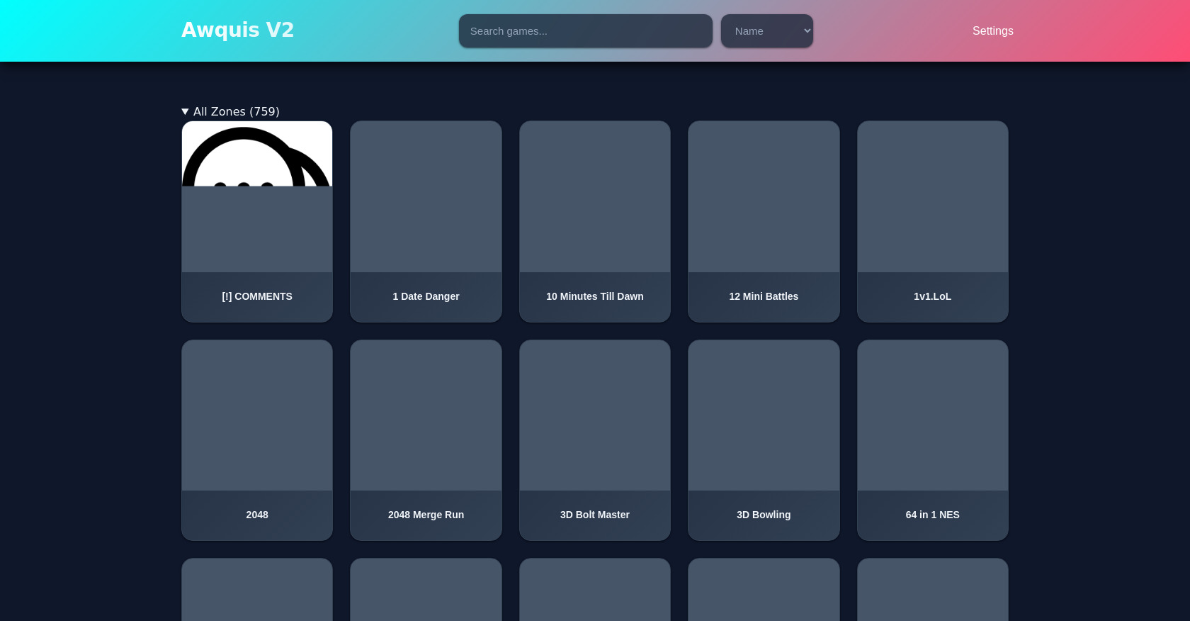 Unblocked Games HTML Template with Search & Settings