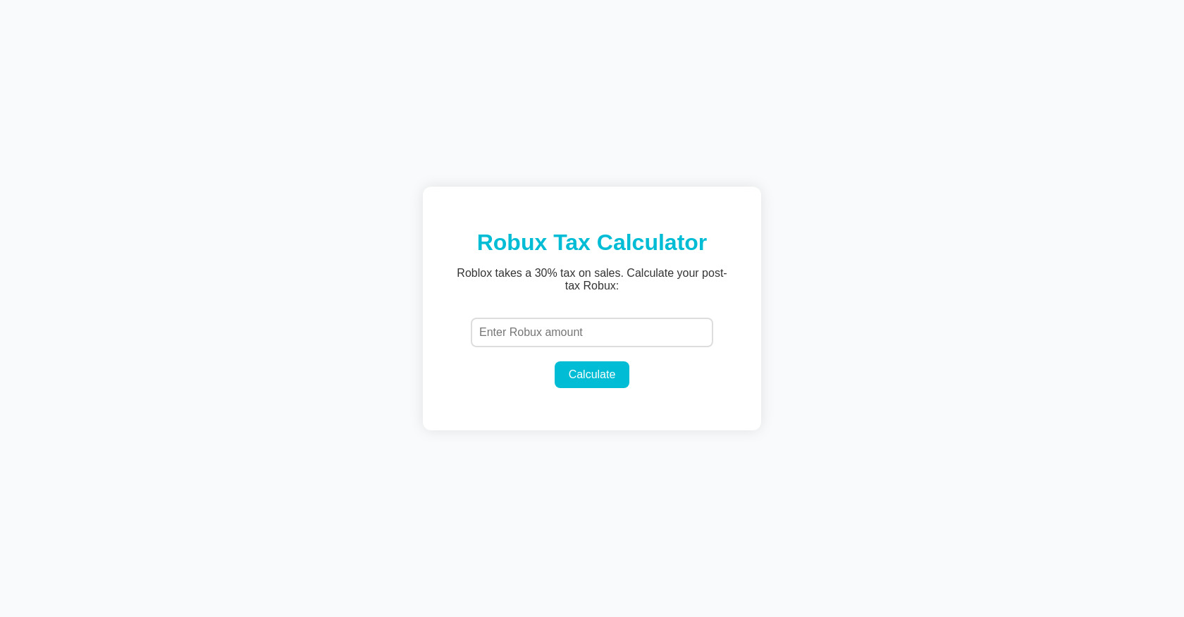 Robux Tax Calculator HTML CSS