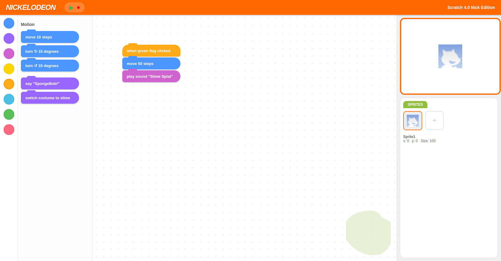 Scratch Nickelodeon Edition: Code Editor Example