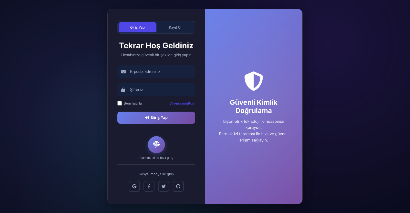 Login Register Form HTML CSS Biometric Auth