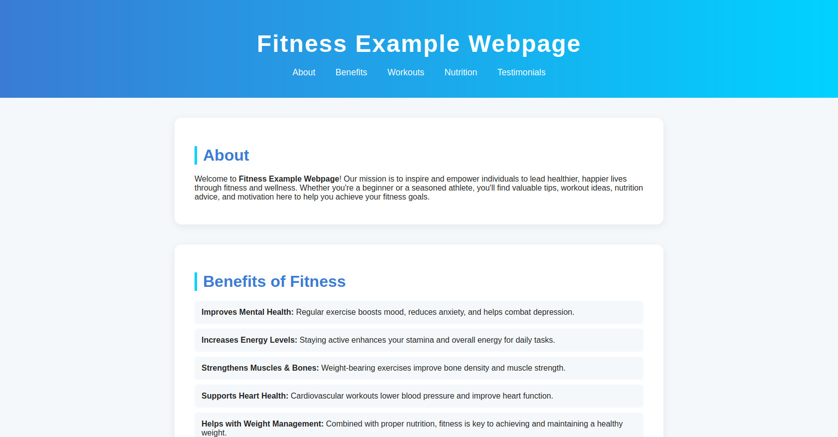 Ejemplo de página web de fitness: diseño HTML y CSS