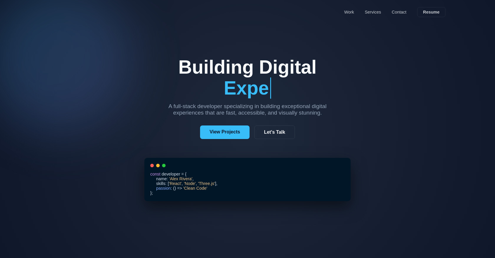 Developer Portfolio HTML Template with Animated BG