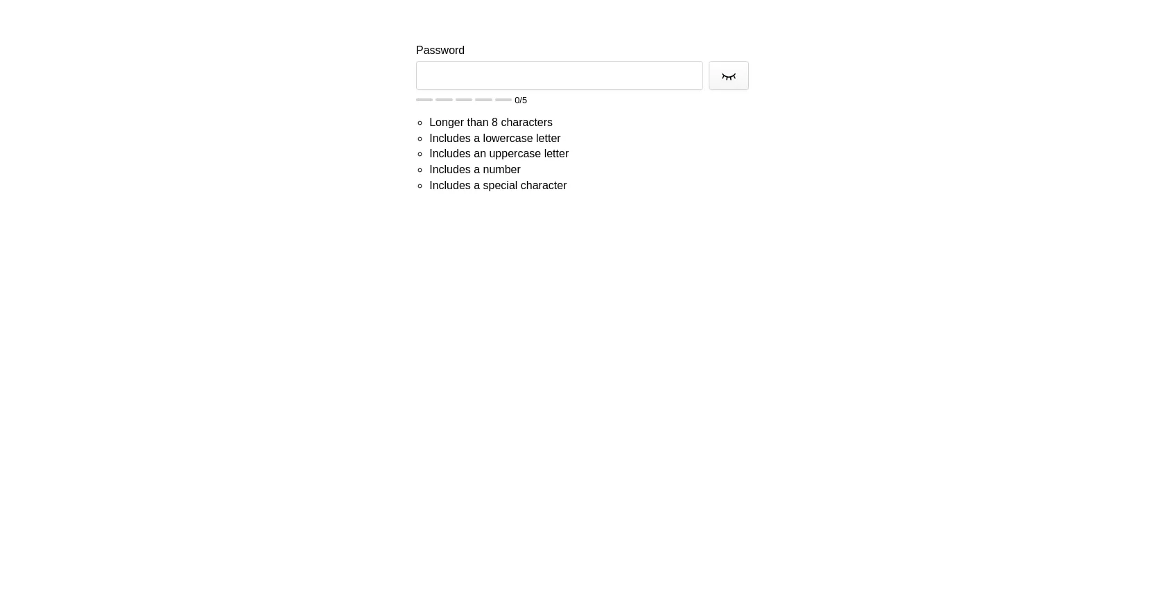 Regras de senha + alternar componentes da Web
