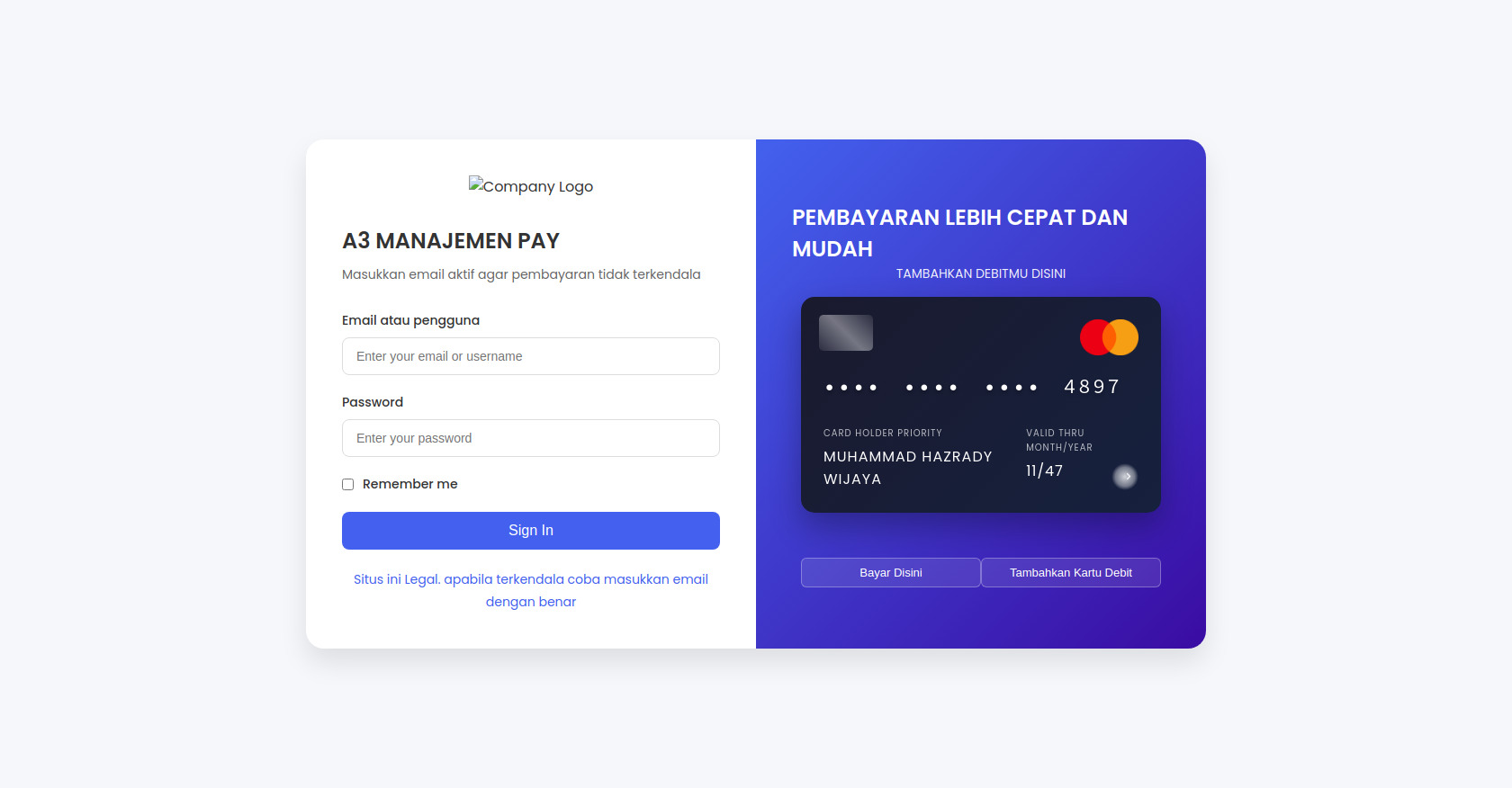 Login Form with Credit Card UI Design