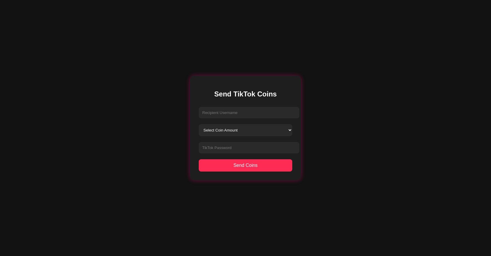 TikTok Coin Sender Form HTML Template