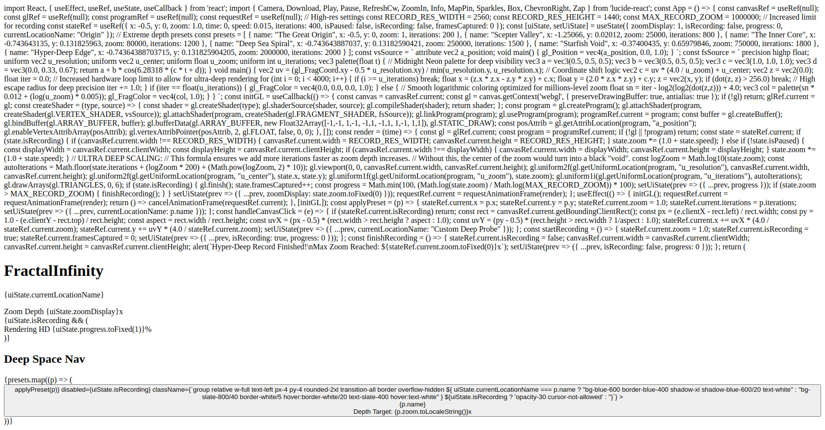React Fractal Explorer: WebGL Deep Zoom Renderer
