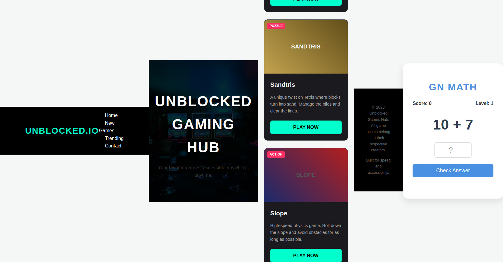 Unblocked Games HTML: FNAF, Sandtris, Math Games