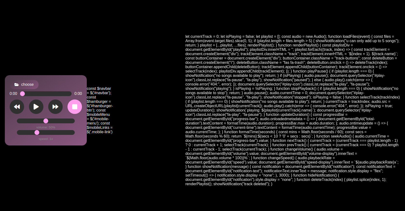 HTML Audio Player with Playlist and Controls