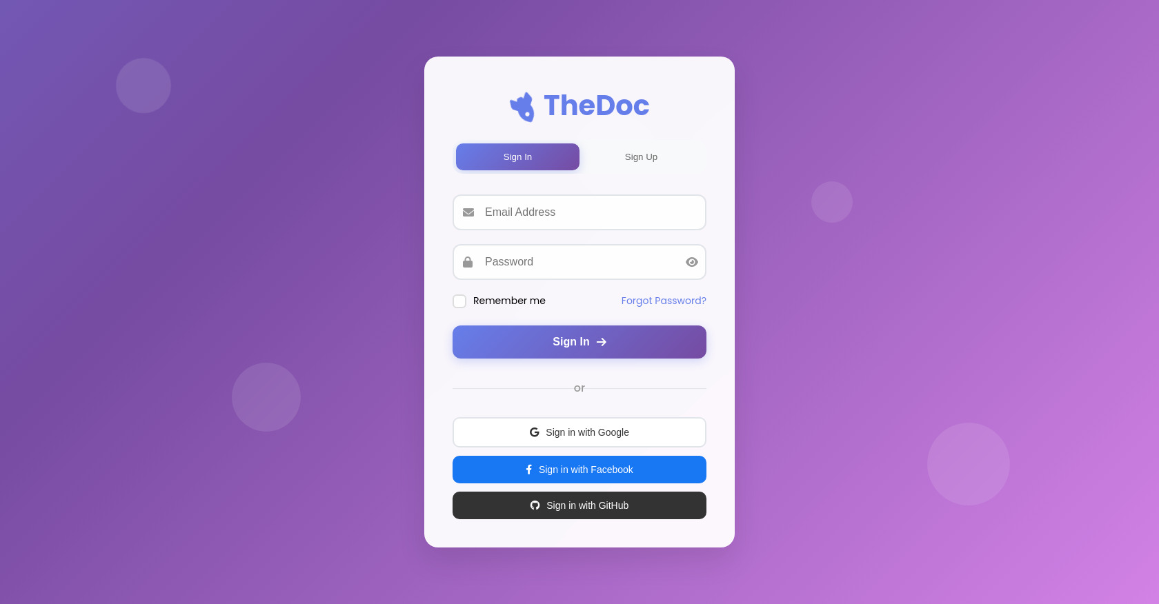 TheDoc's - Sistema moderno di accesso e registrazione