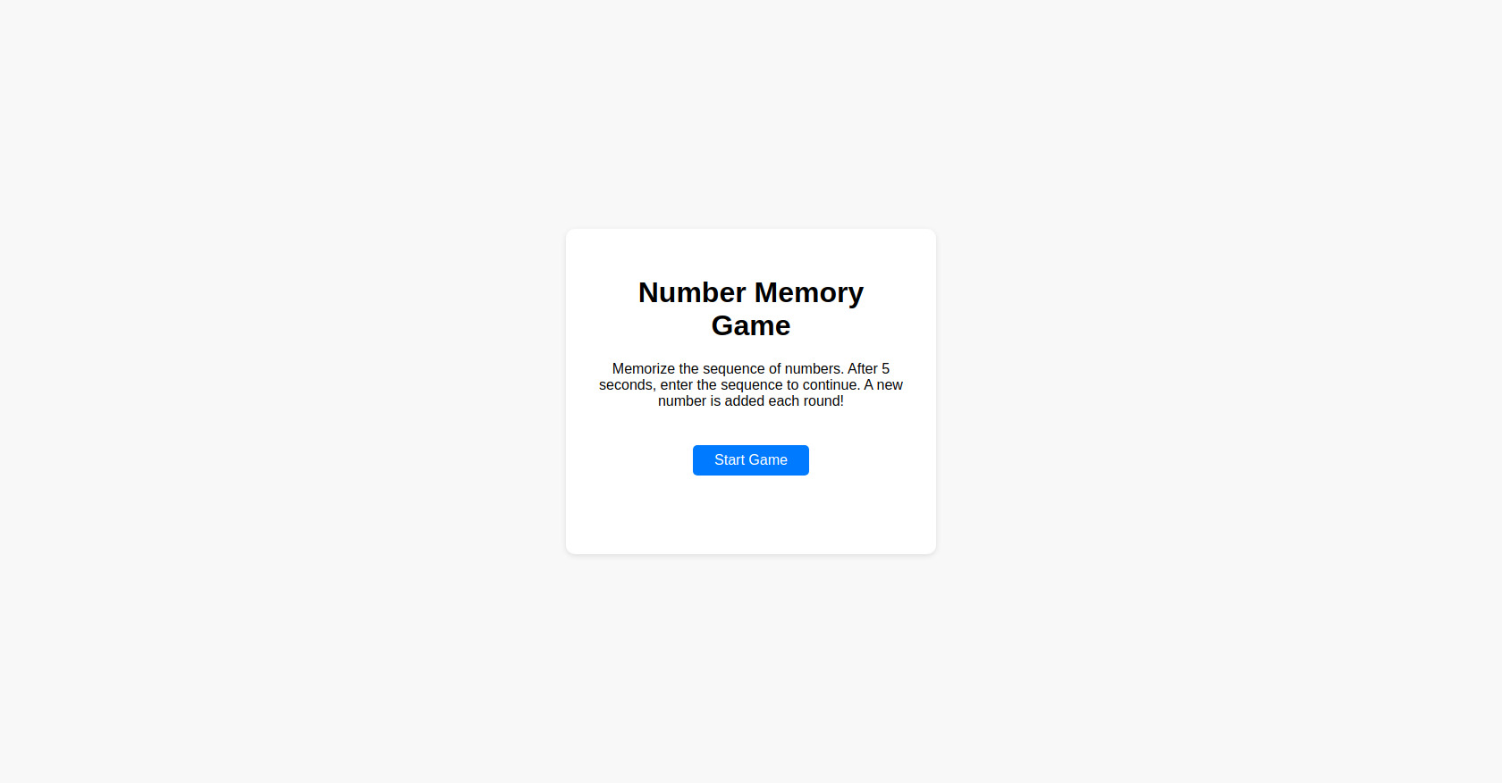Number Memory Game - JavaScript Code