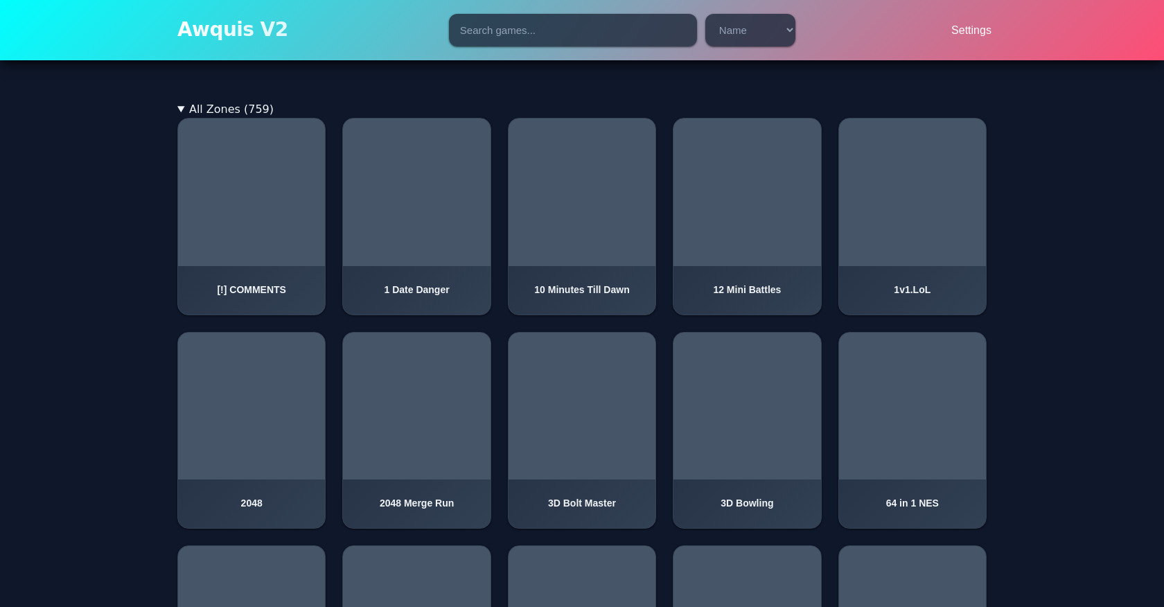 Unblocked Games HTML Template with Search & Settings