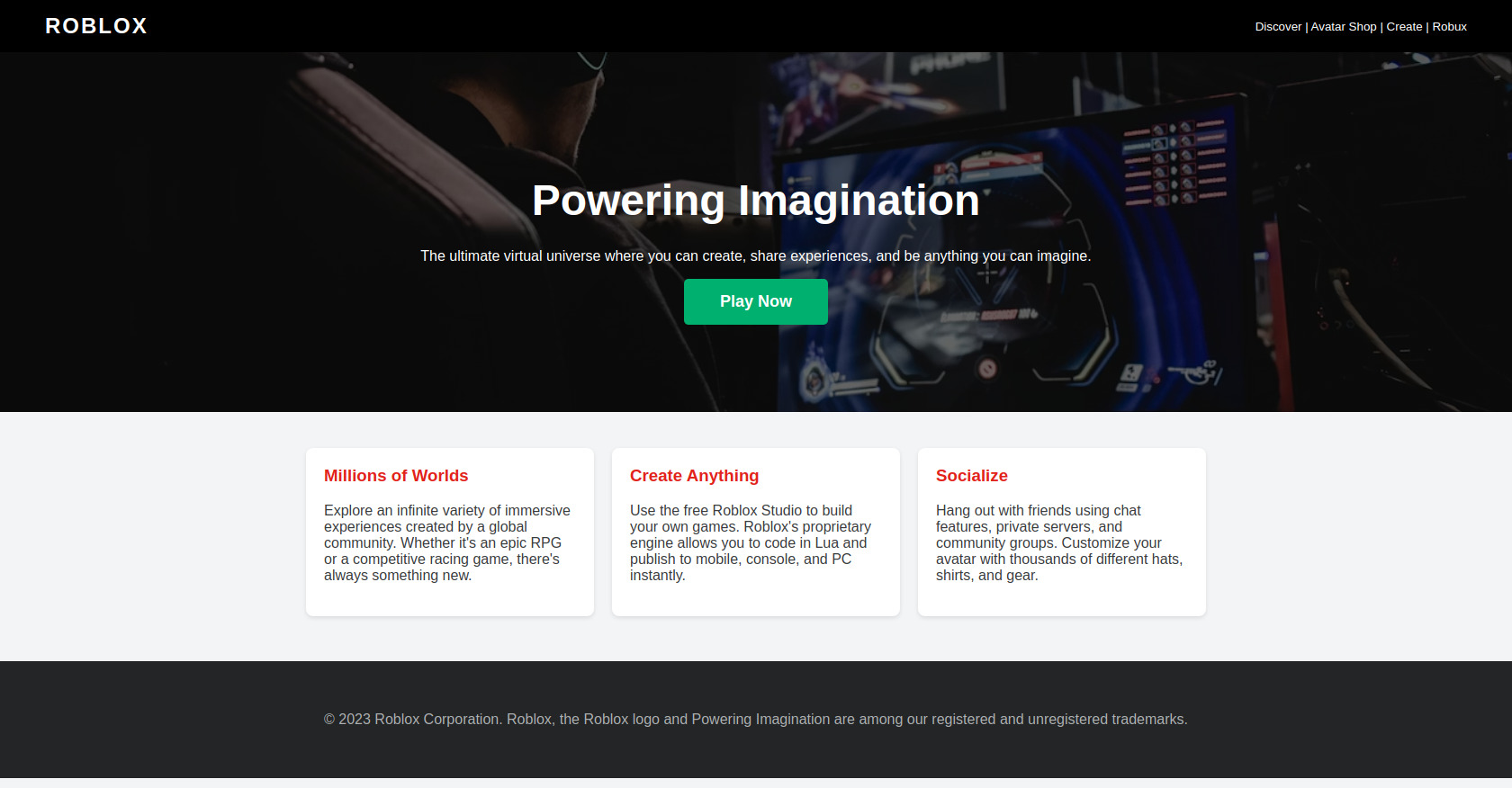 Roblox Landing Page HTML Template