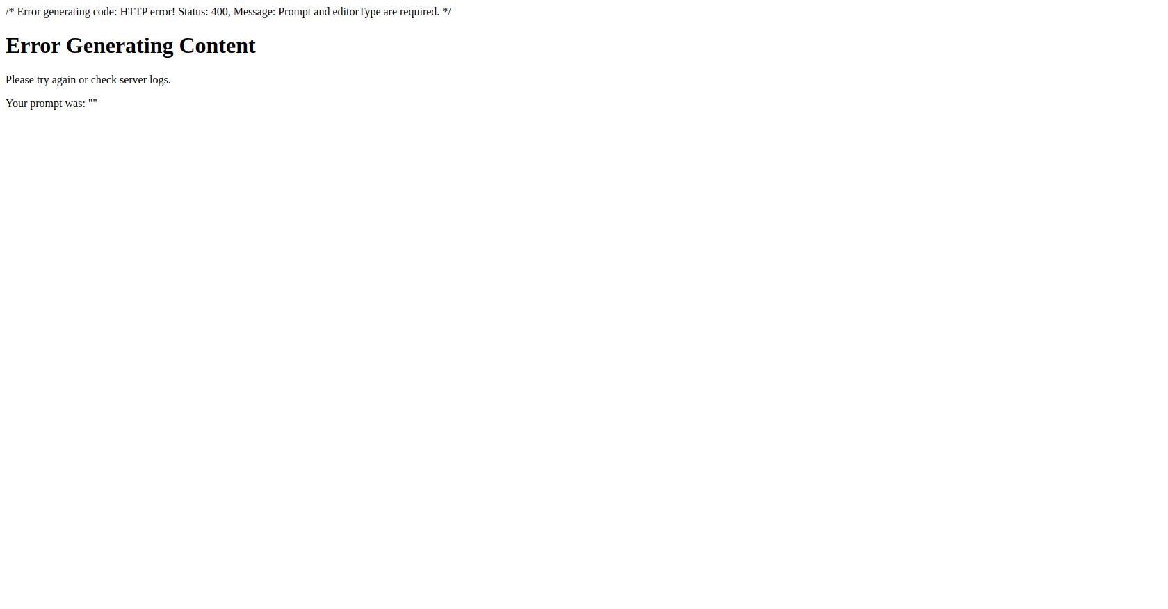 Error Message: Content Generation Failed