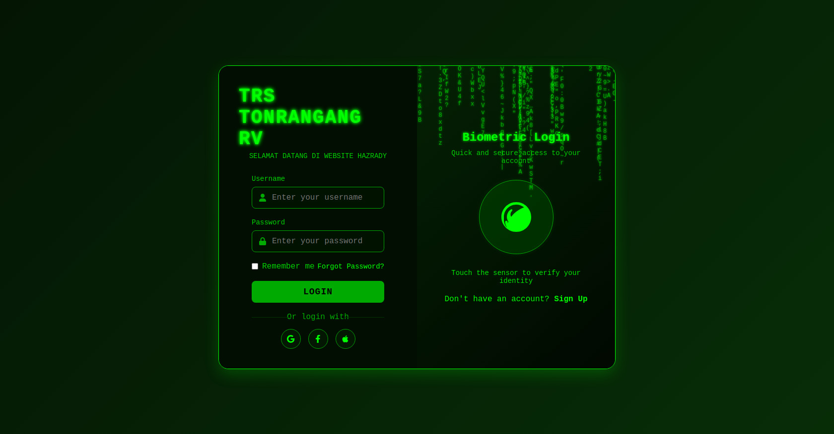 HTML Login Page with Fingerprint & Matrix Effect