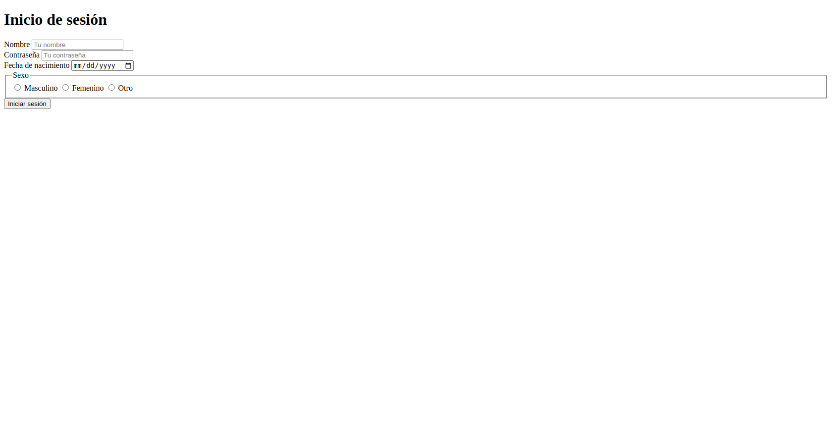 HTML Login Form Example (Spanish)