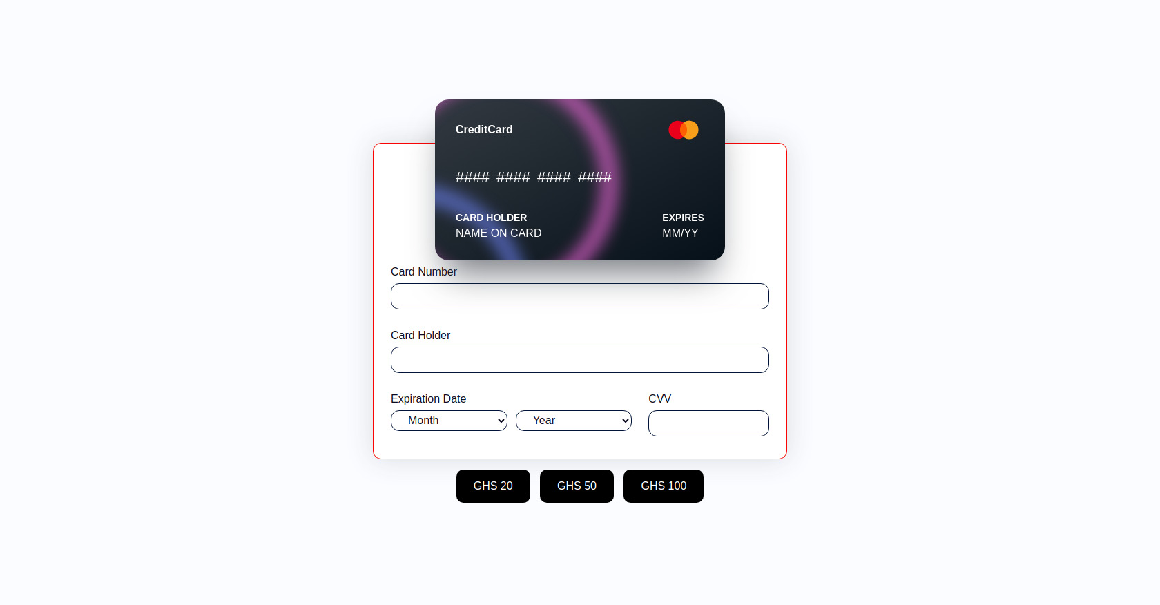 Credit Card animation using Paystack