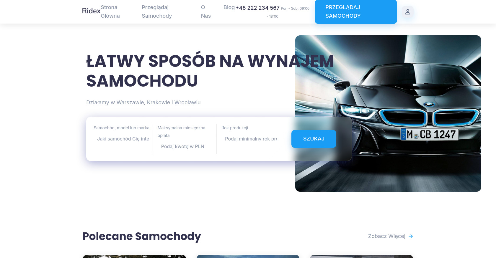 Landingpage für Mietwagen