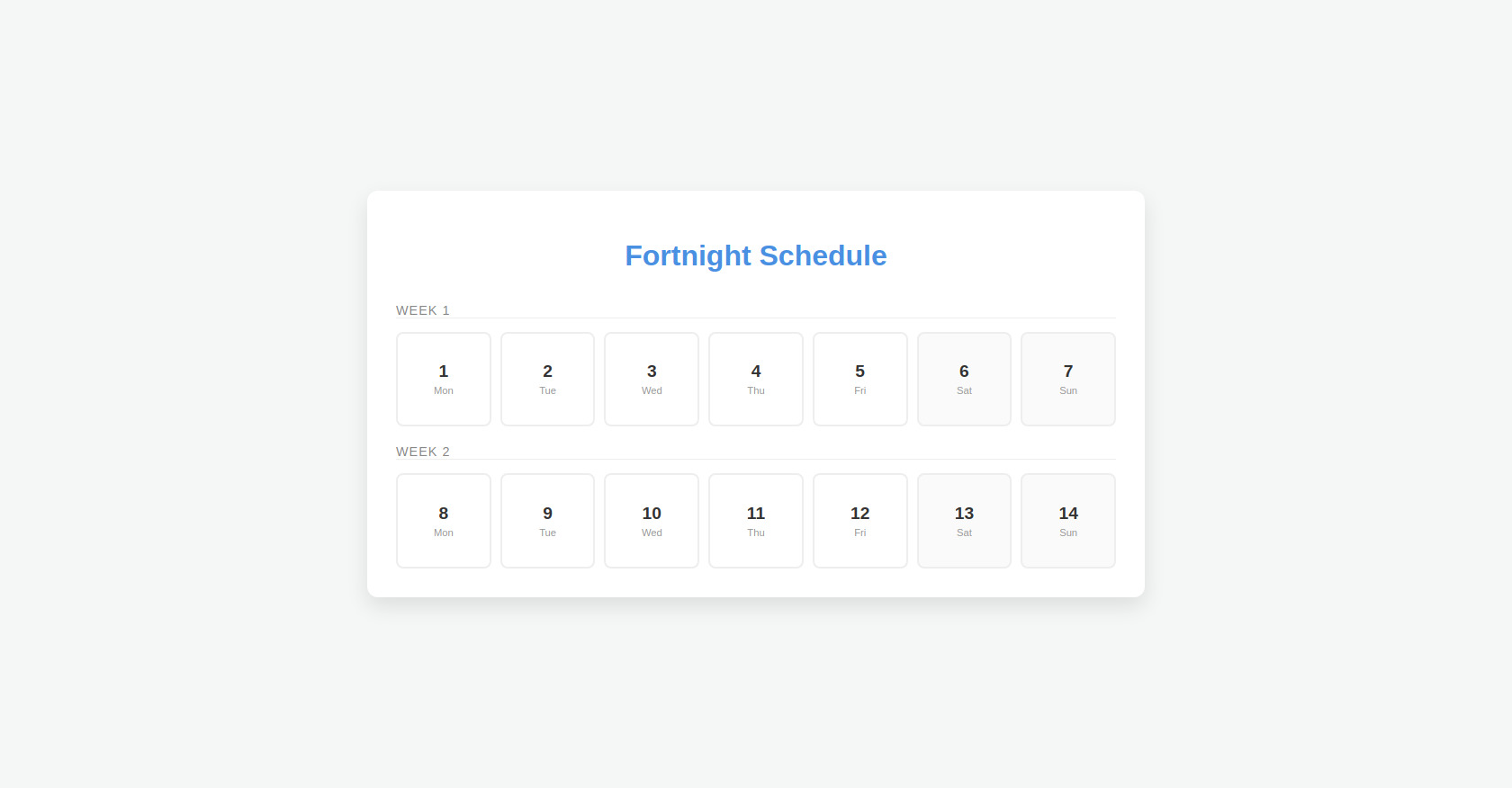 Fortnight Planner HTML CSS Template