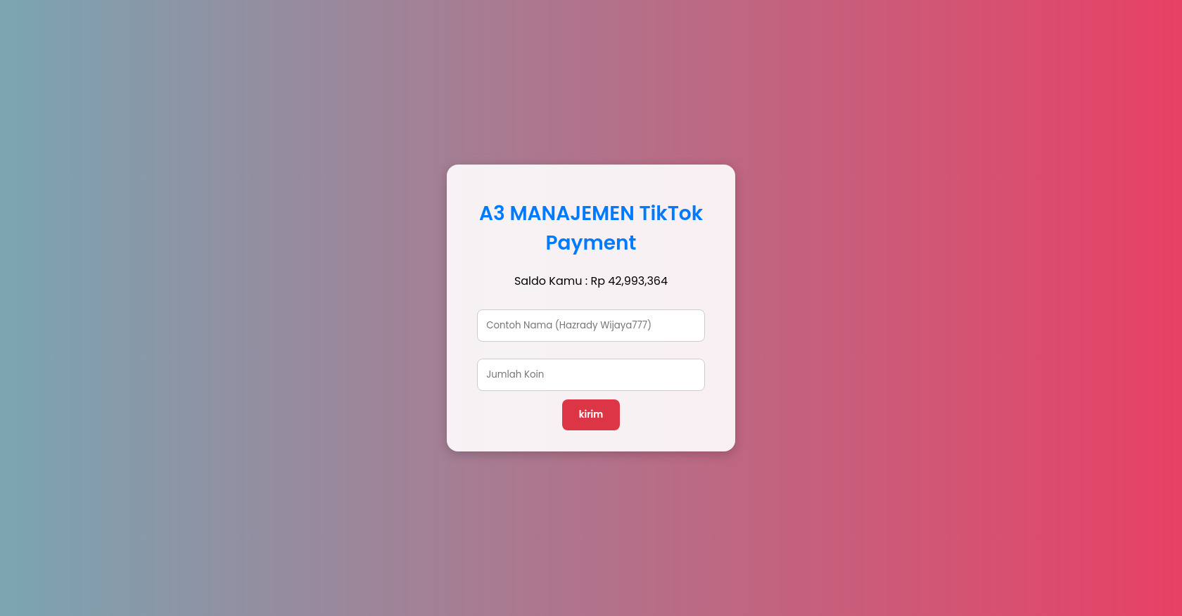 TikTok Coin Transfer Form HTML Template