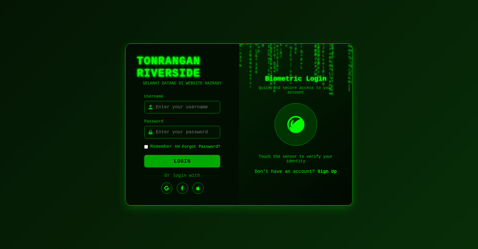 HTML Login Page with Fingerprint & Matrix Effect