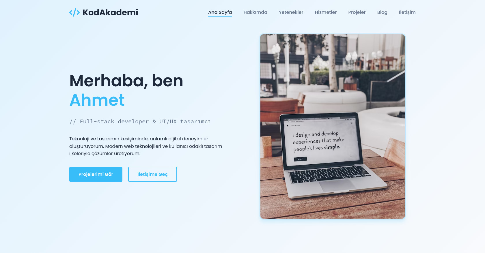 Turkish Portfolio Website: HTML, CSS, JS, Tailwind