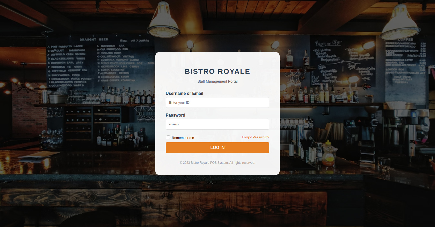 Restaurant Staff Login HTML Template