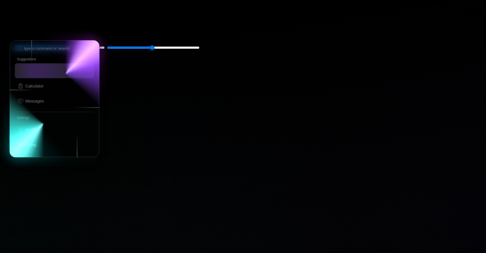 Menu de contexto de vidro neon com seletor de cores