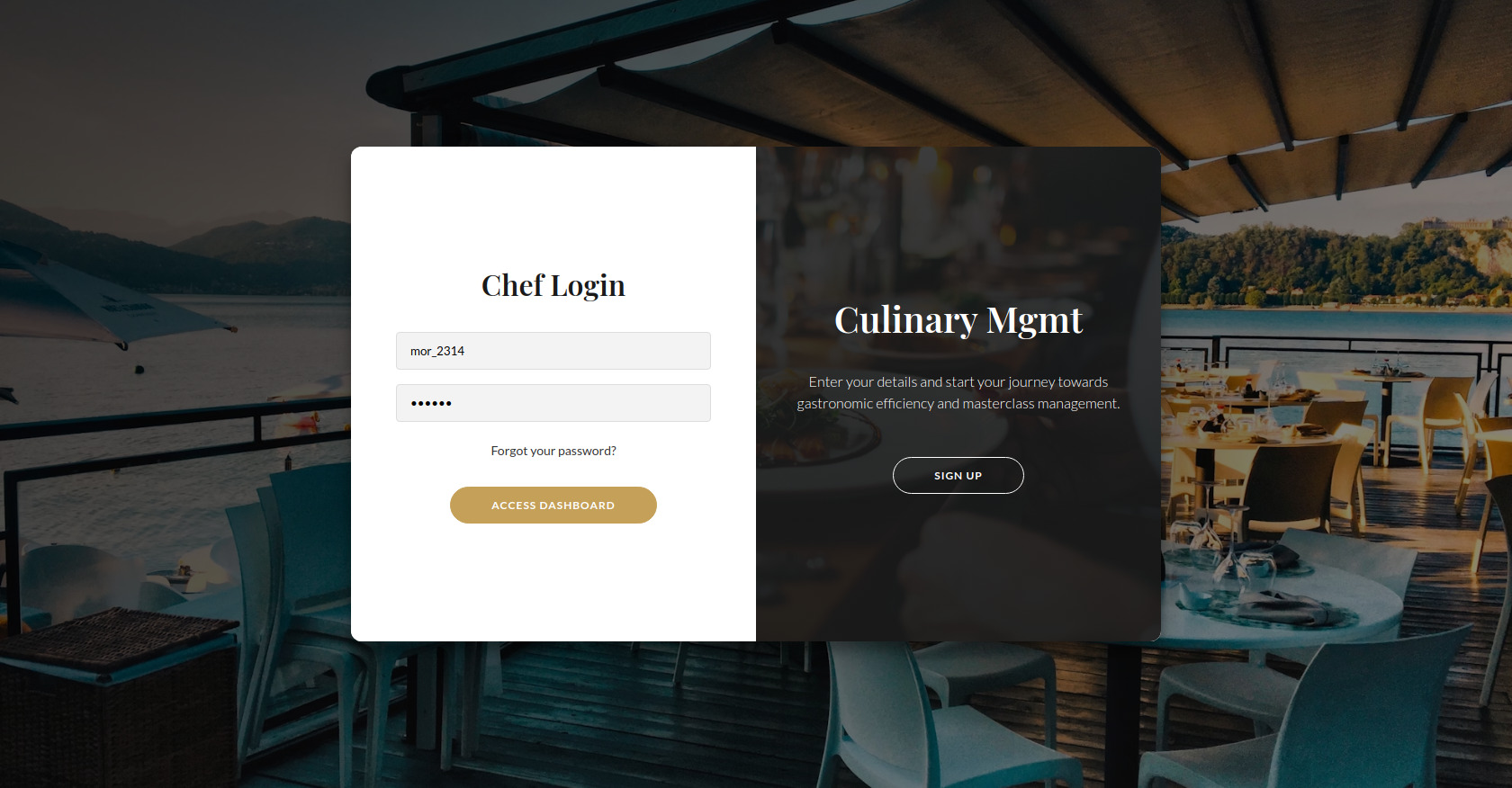 Culinary Management Login & Signup Form