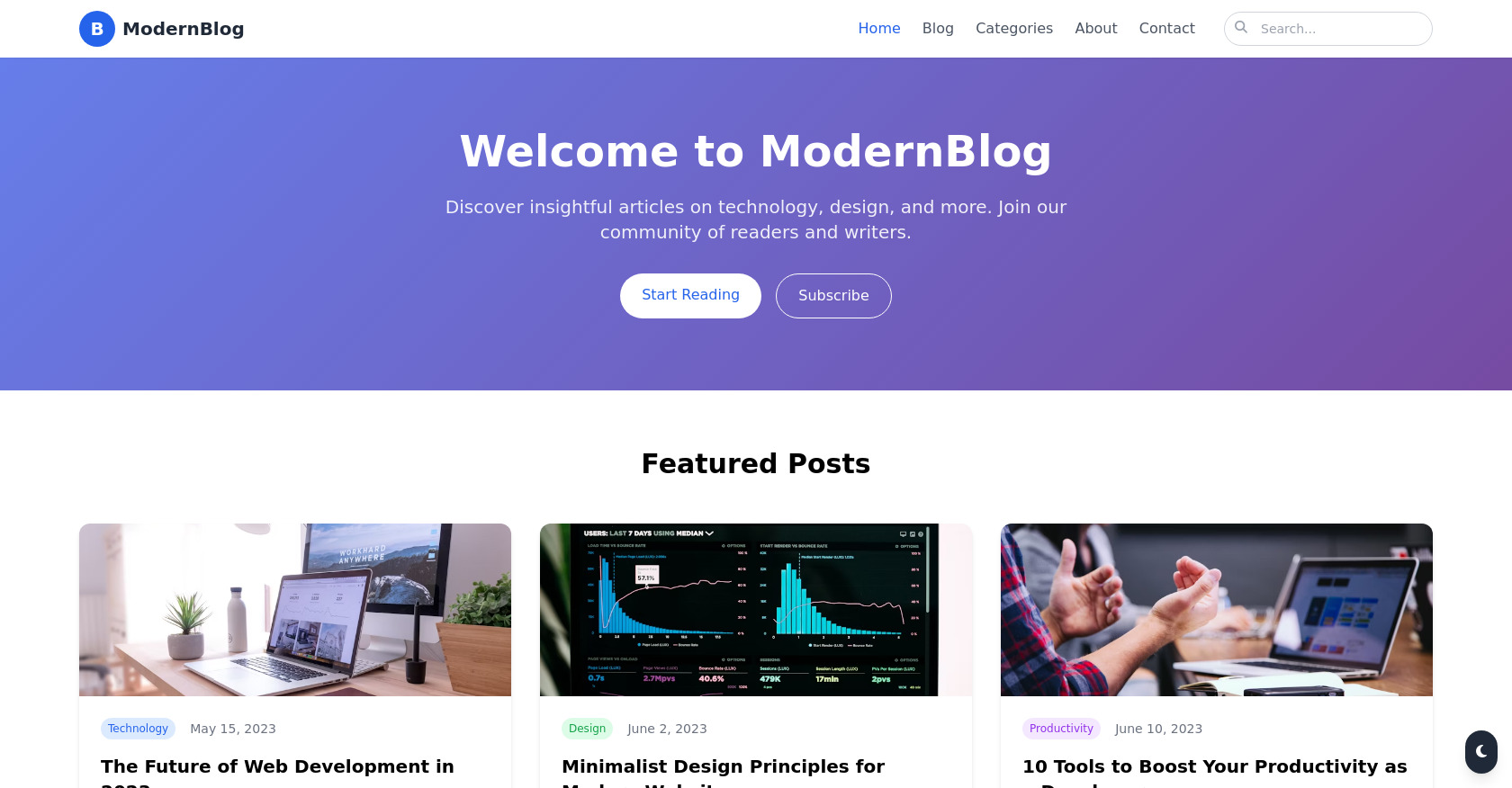 Tailwind CSS Blog Template: Dark Mode, Responsive